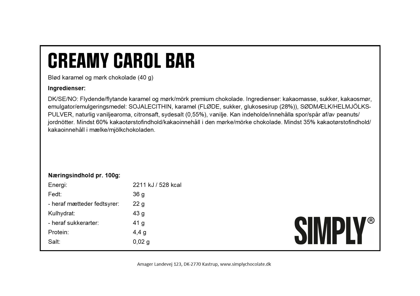 Simply&reg; CREAMY CAROL chokoladebar (40g)