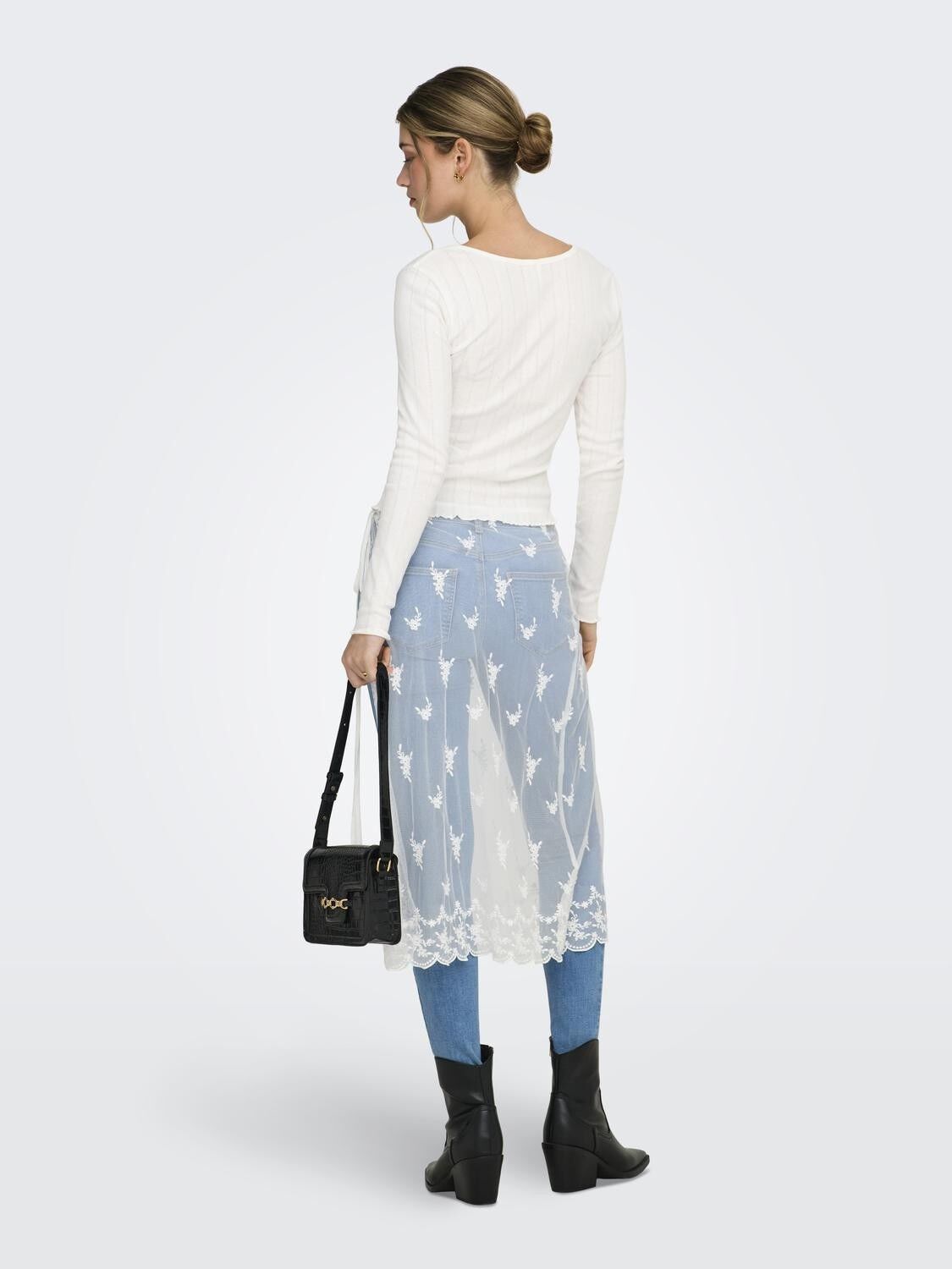 ONLSAFEA MIDI MESH LACE TIE SKIRT W