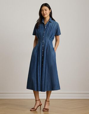 Pleated Denim Shirtdress