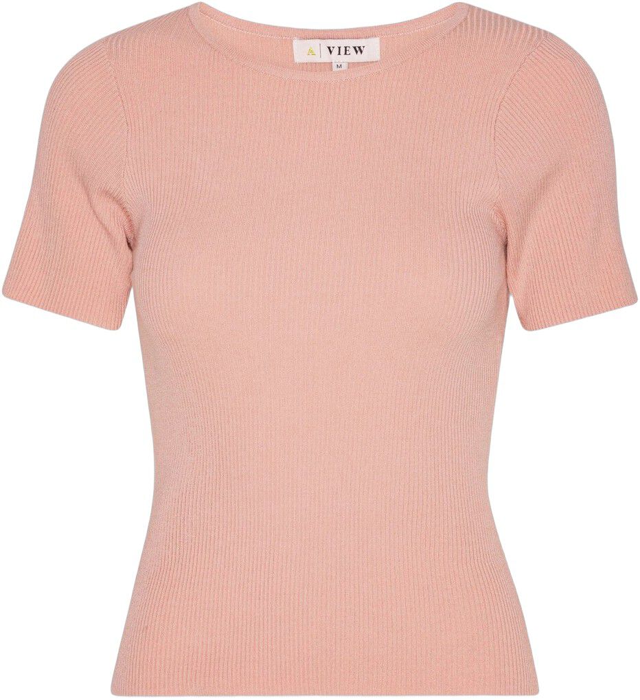 Ribstrikket top med korte &aelig;rmer