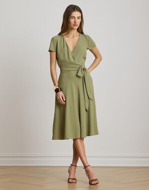 Belted Georgette Surplice Dress