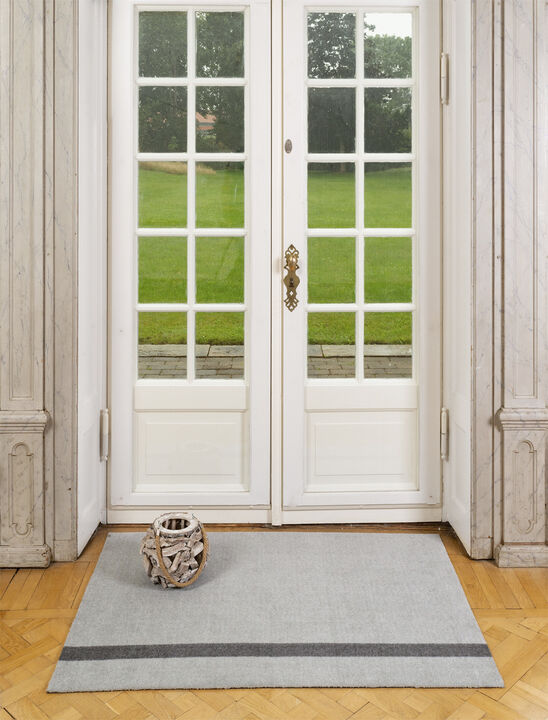 Løber, 130x90 cm, stripe vertical lysegrå/steelgrey