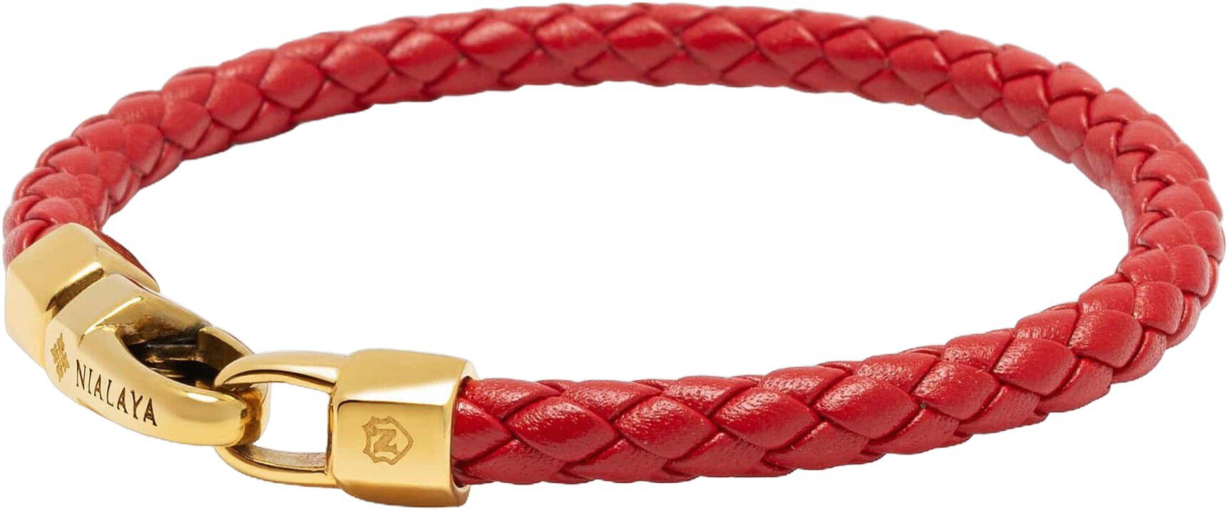Braided Red Leather Bracelet in Gold