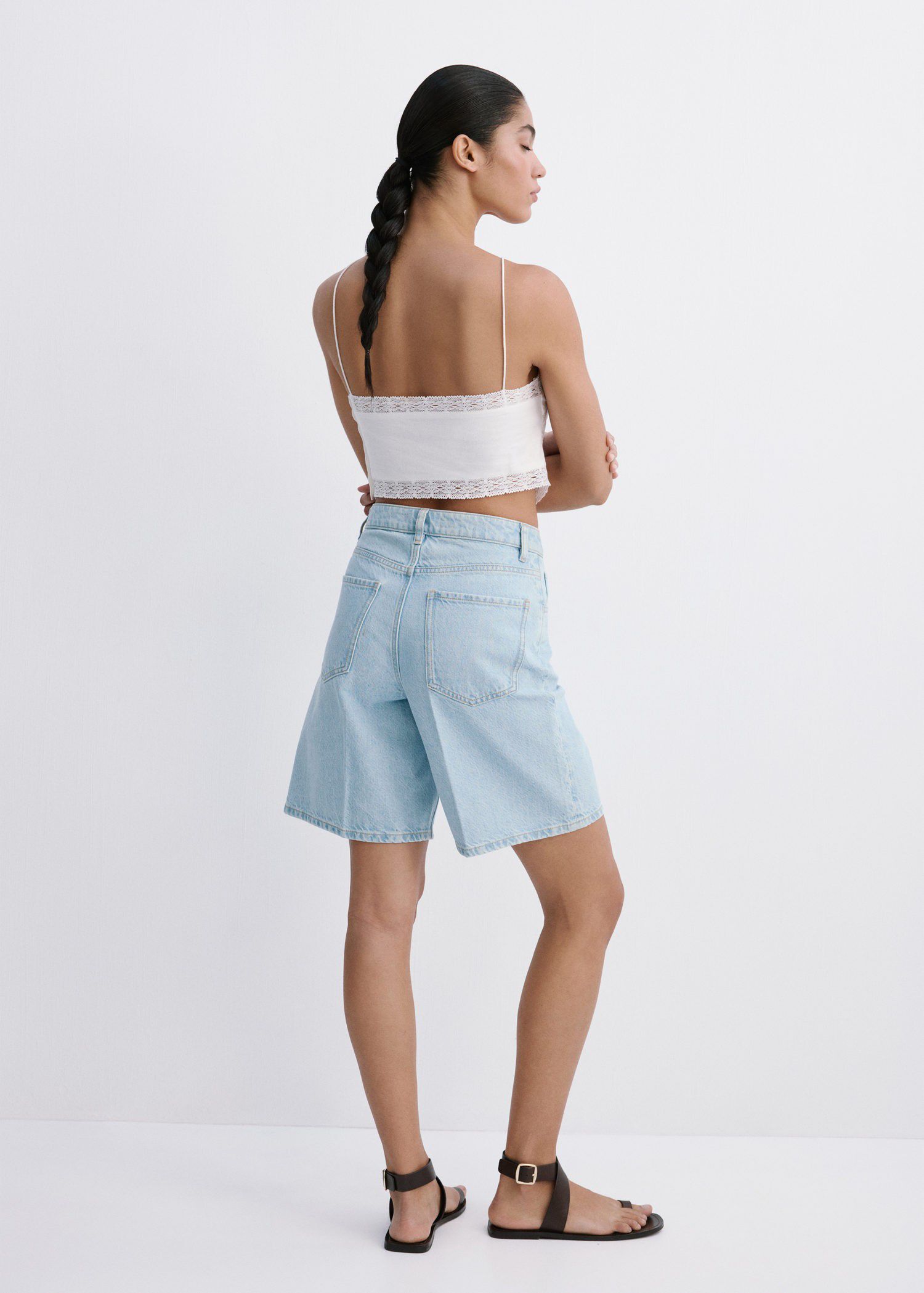 High-waist straight-fit denim short