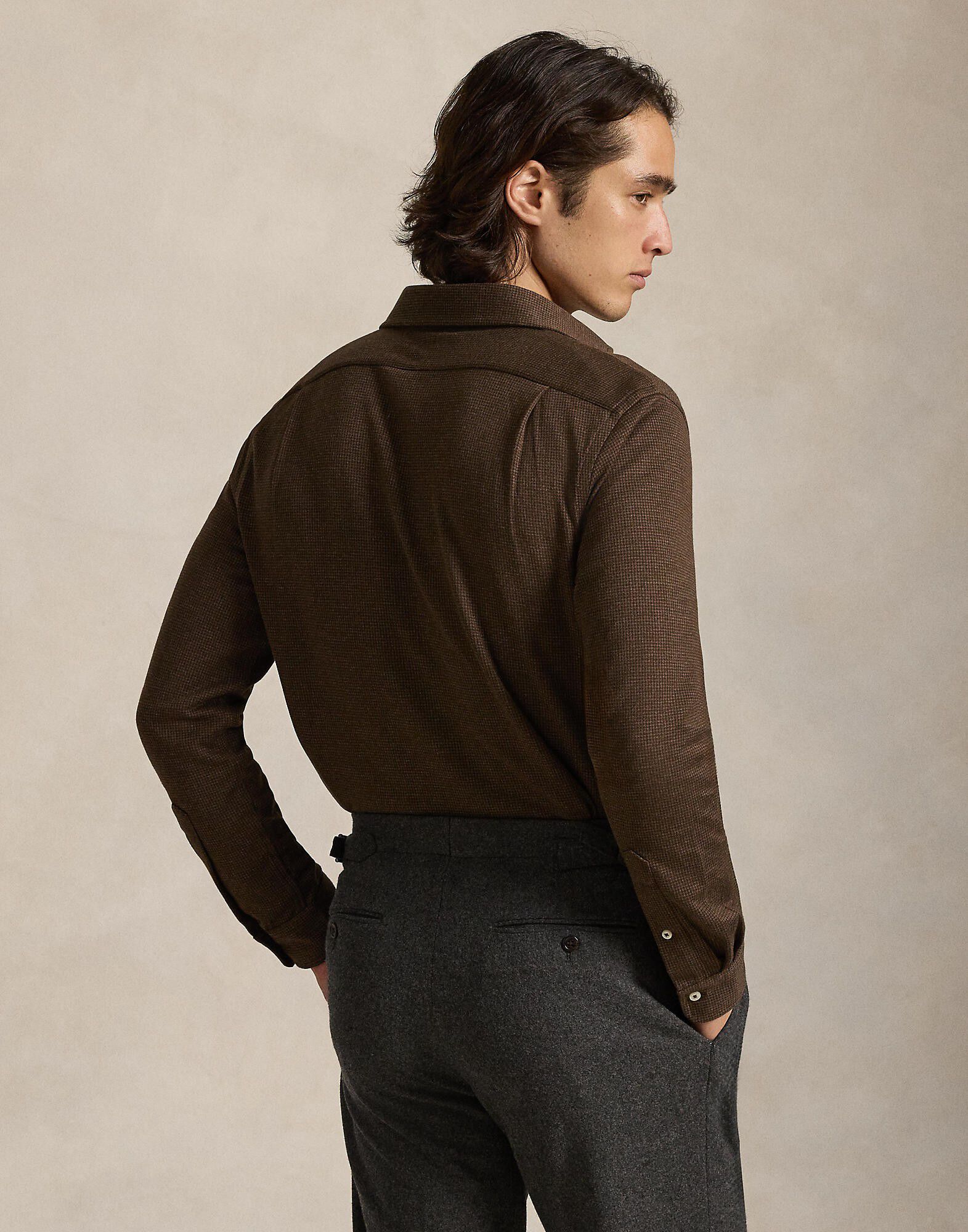 Houndstooth Jersey Spread-Collar Shirt