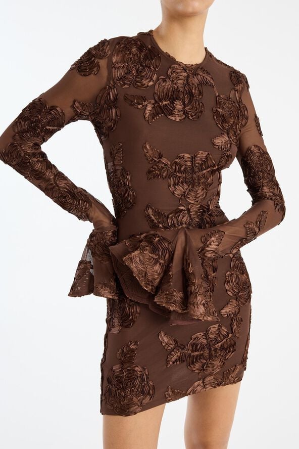 FLOWER MESH LS MINI DRESS