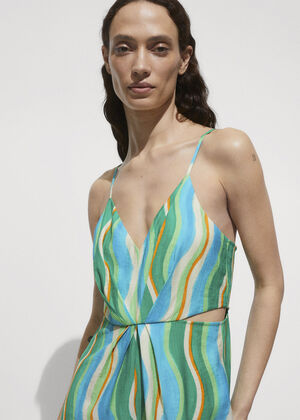 Printed draped jumps0uit with slits
