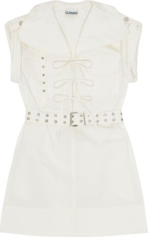 Stretch Cotton Cowl Neck Mini Dress