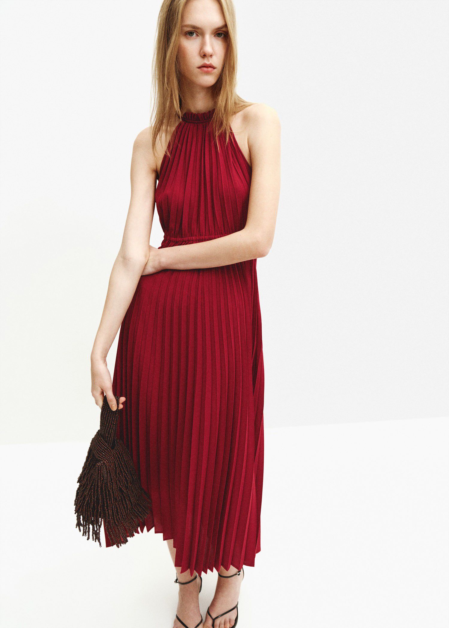 Pleated halter neck dress