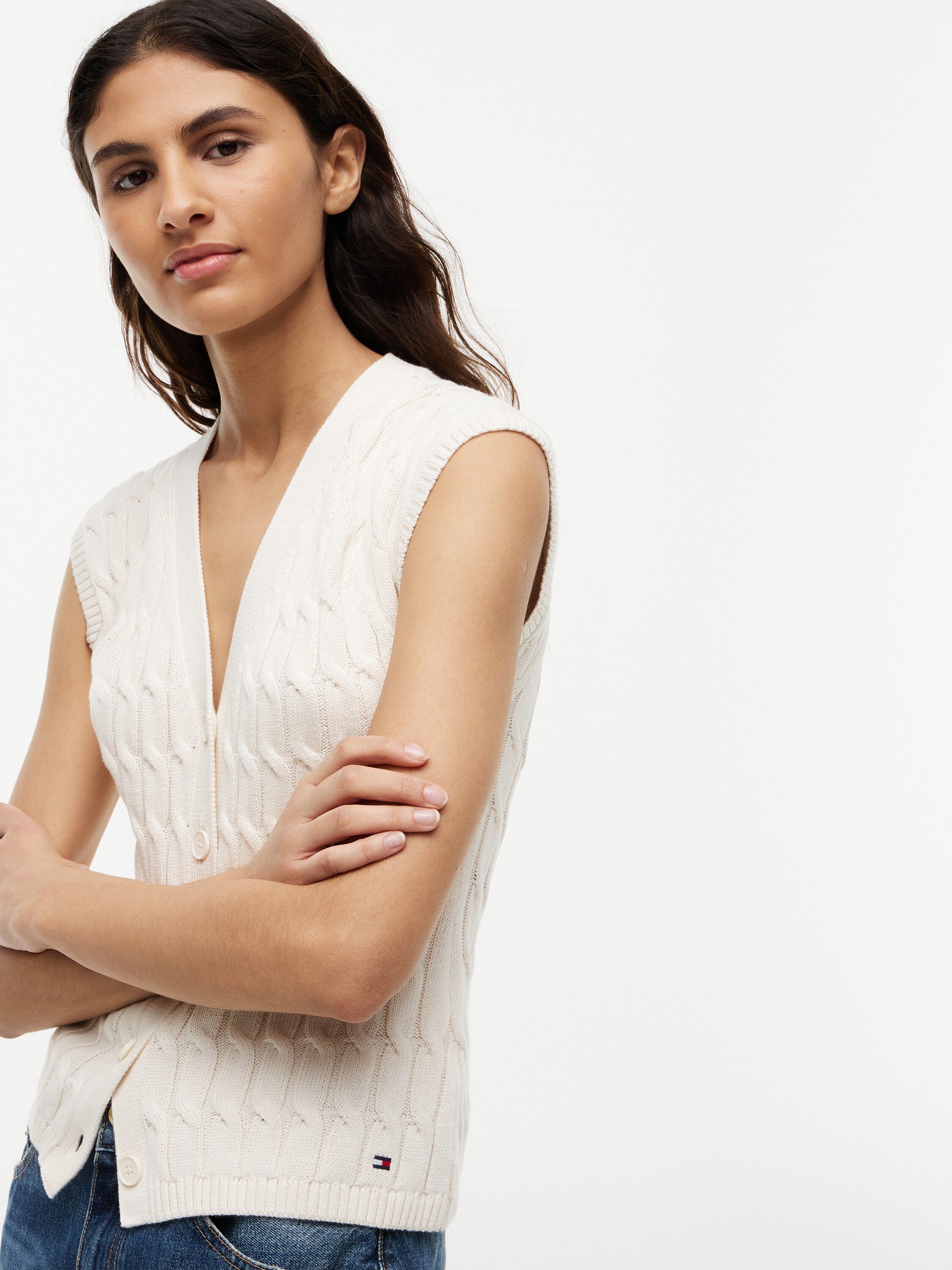 MID GG CABLE VEST CARDI