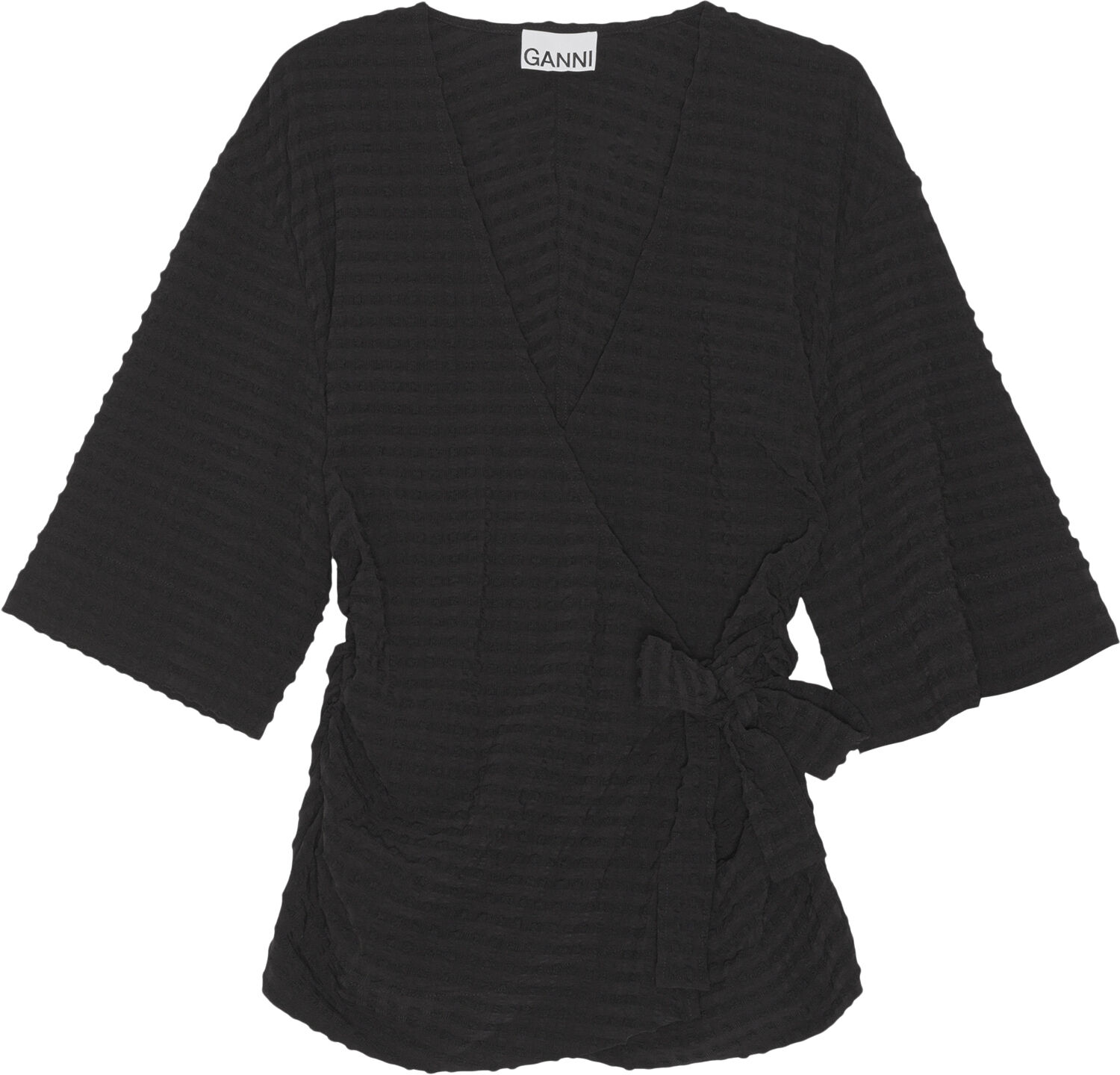 Stretch Seersucker Wrap Blouse