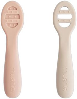 Mushie First Feeding Baby Spoons Blush/Shifting Sand - 2 Pac