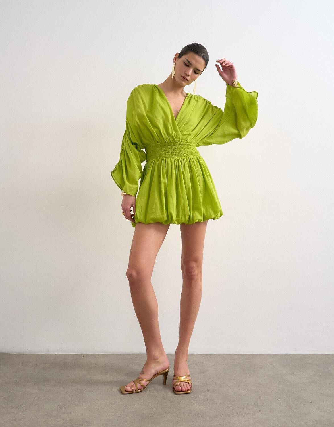 TSNOVA LS BUBBLE HEM MINI DRESS WVN