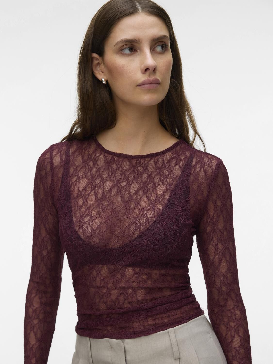 AWTESSY LS O-NECK LACE TOP NOOS