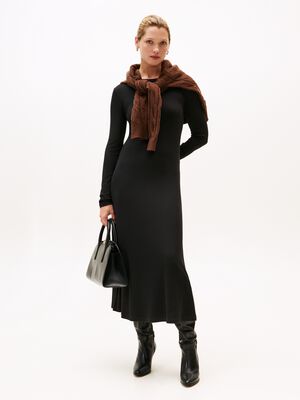 5X2 RIB FLARE MIDI DRESS LS