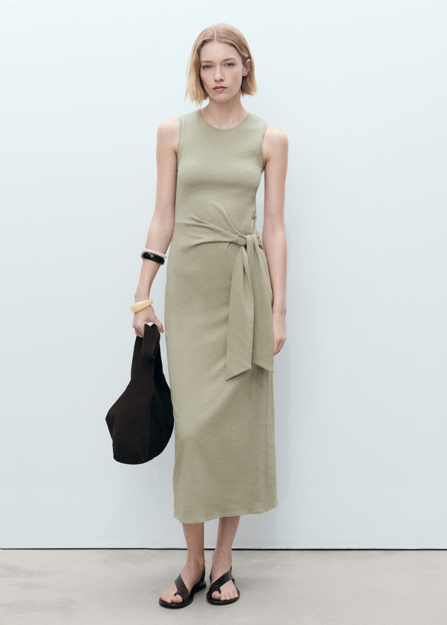 Cotton midi-dress with knot detail