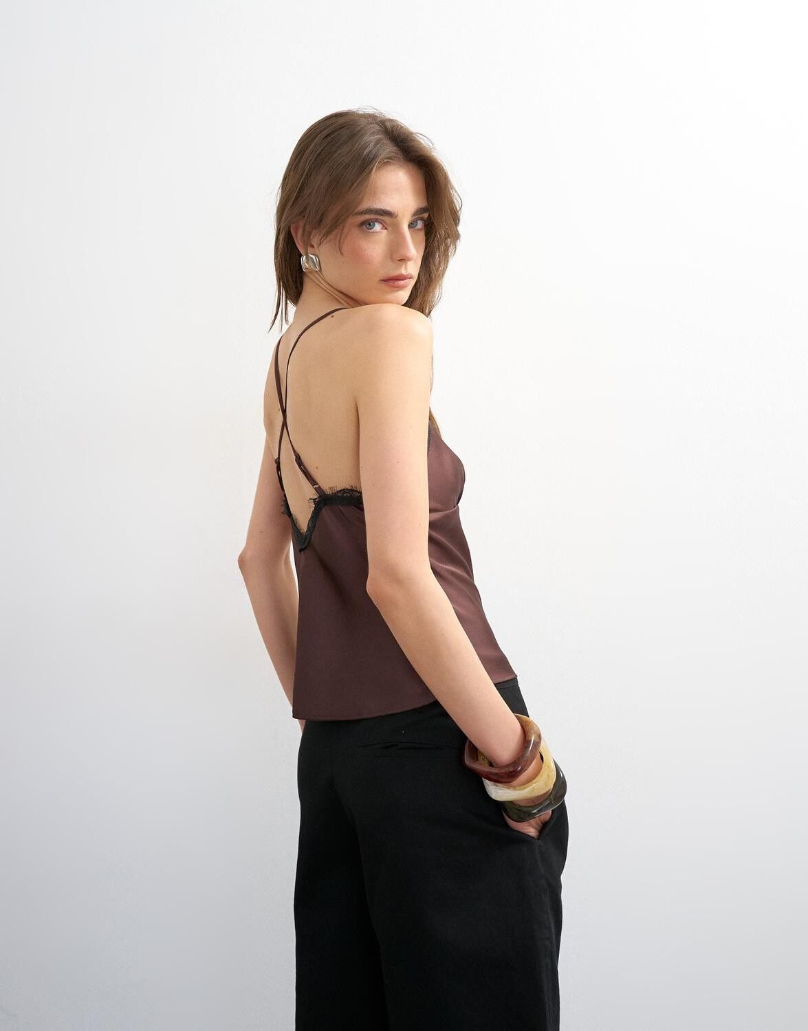 TSNAOMI LACE TRIM SATIN CAMI TOP WV