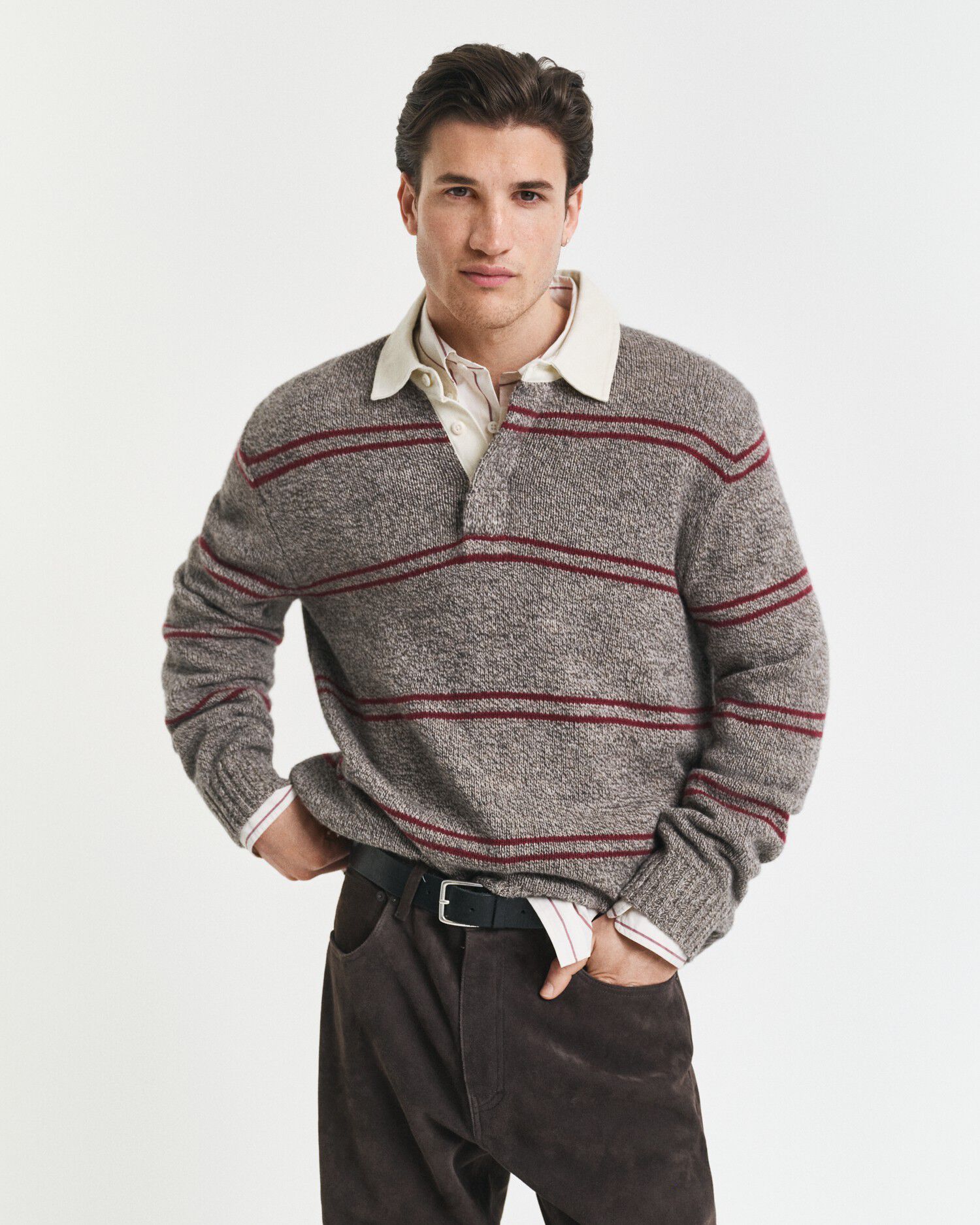WOOL BLEND STRIPED POLO