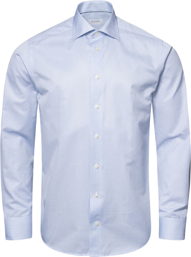 Slim Fit Light Blue Fine Stripe Signature Twill Shirt