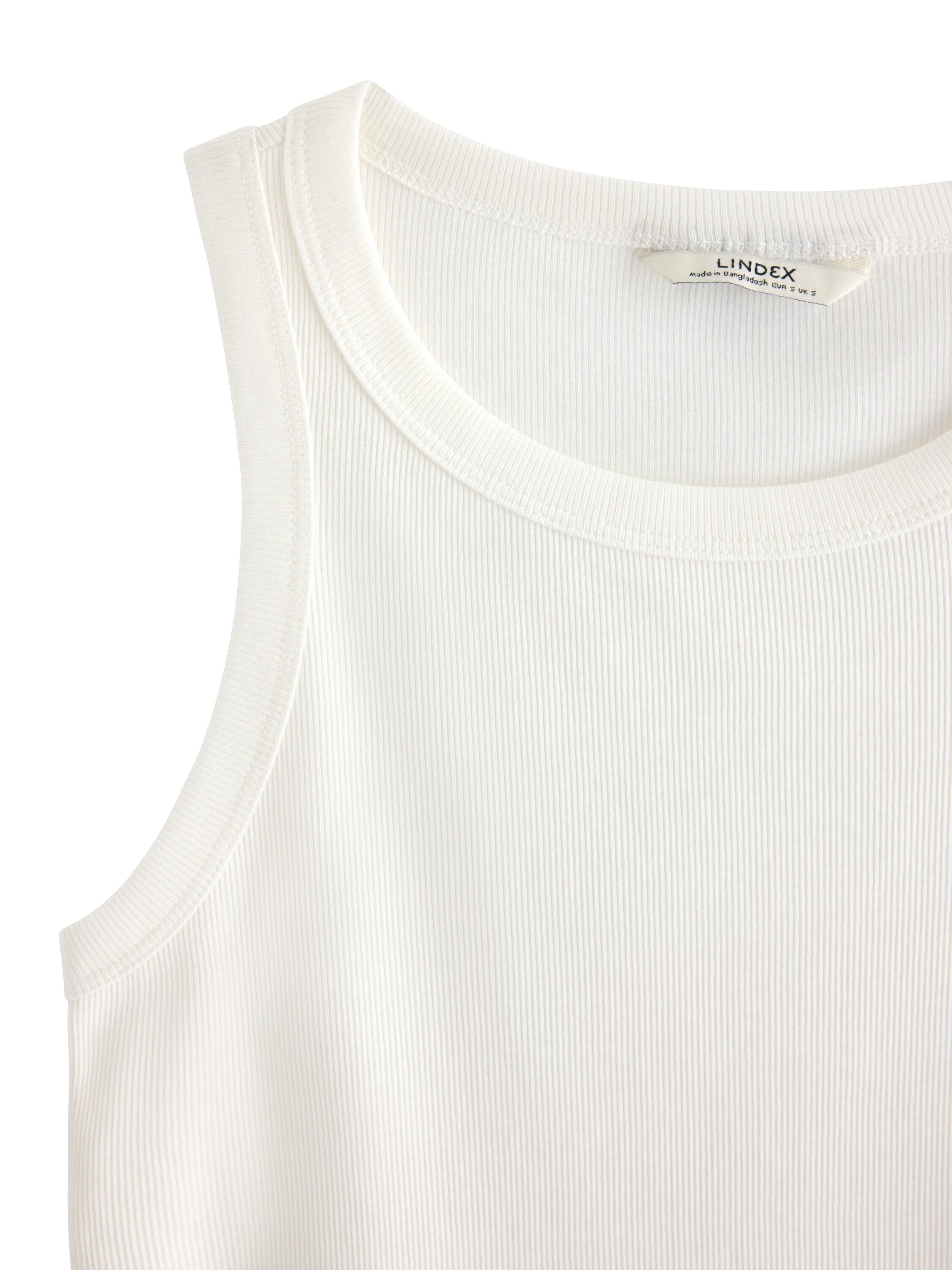 Ribbet tanktop i bl&oslash;d og elastisk b