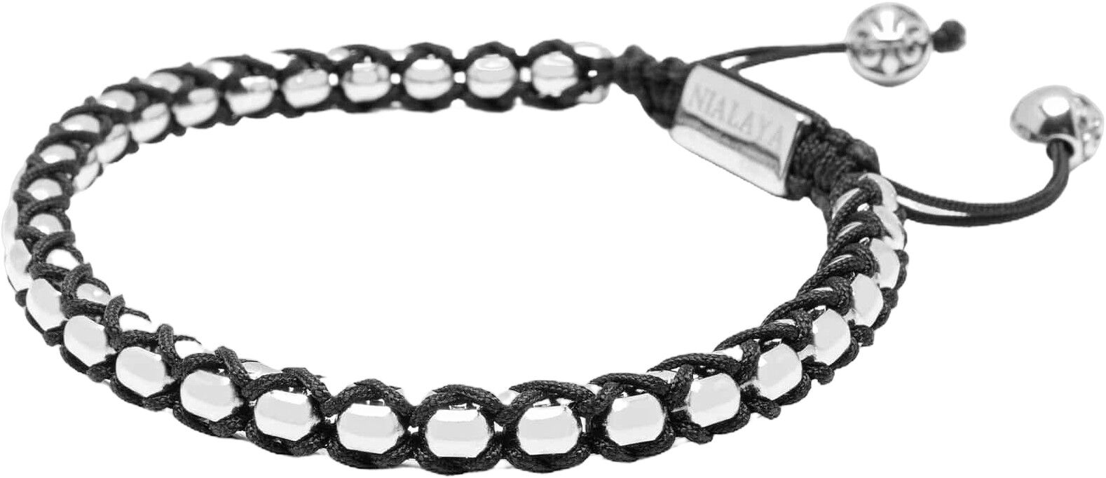 Black String Box Chain Bracelet in Silver