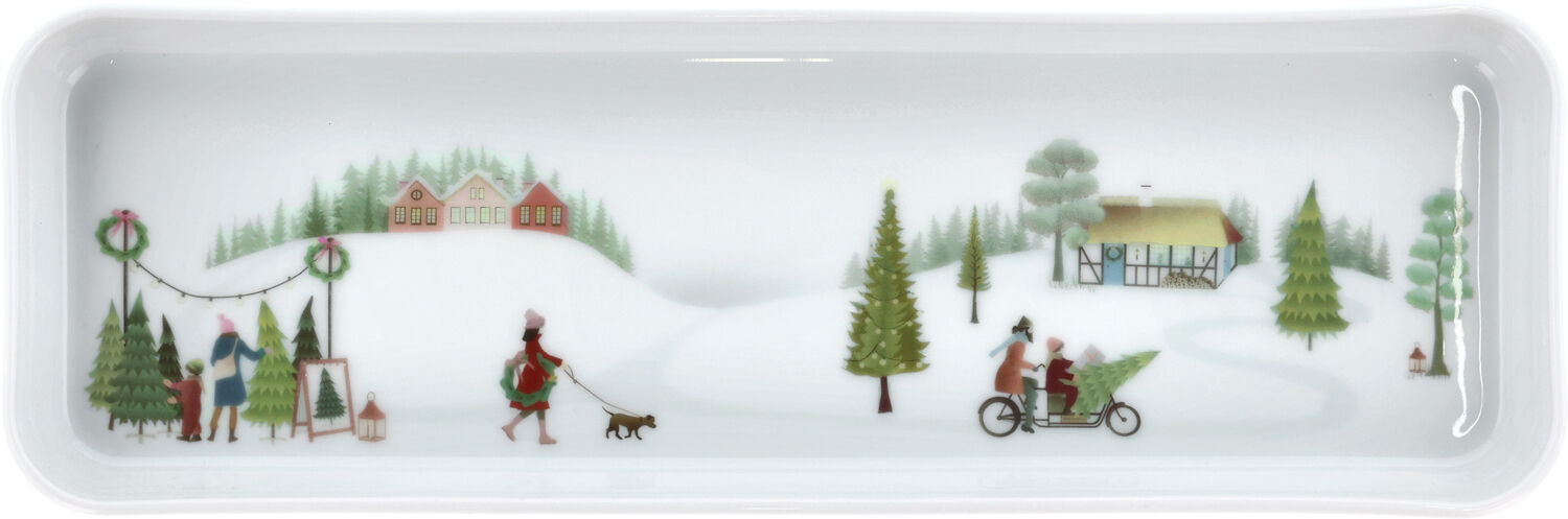Fad rektangul&aelig;rt Vinter 36 x 12 cm Hvid Ovnfast porcel&aelig;n