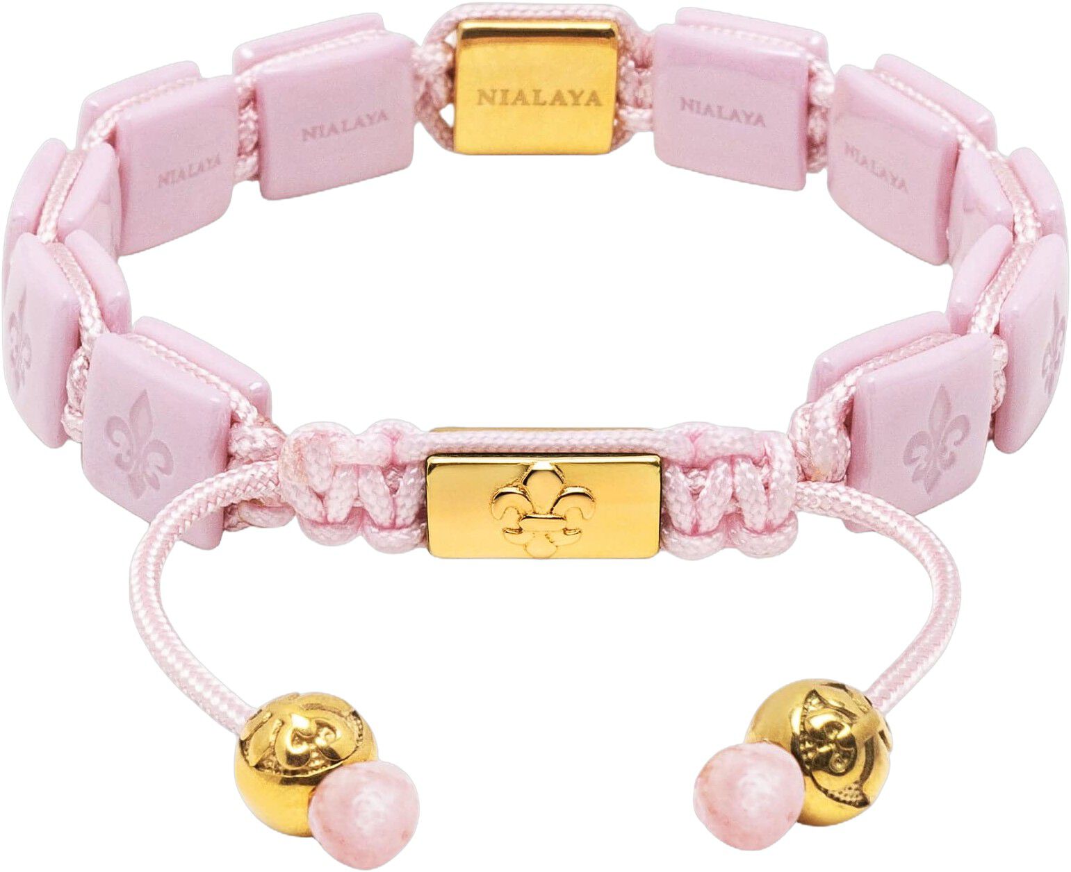 Women's Soft Pink Ceramic Flatbead Bracelet with Gold CZ