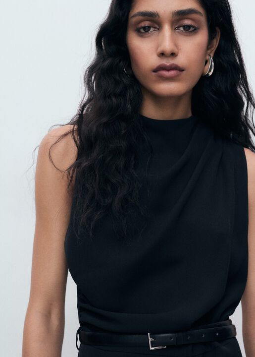 Long jumpsuit with draped neck and