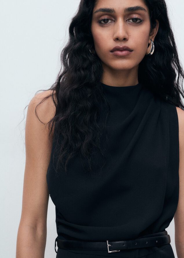 Long jumpsuit with draped neck and