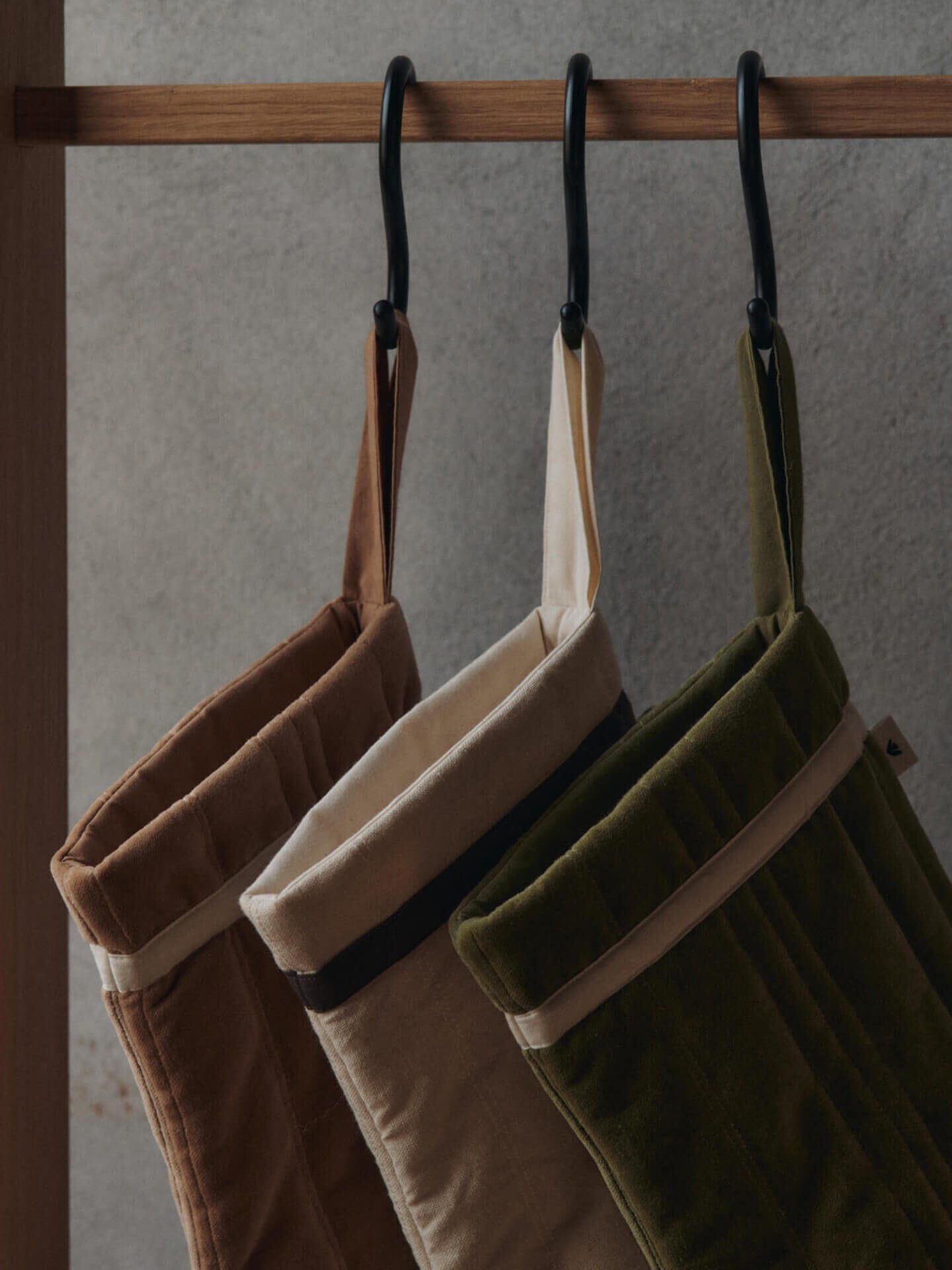 Vari Quilted Christmas Stocking - Velvet - Khaki