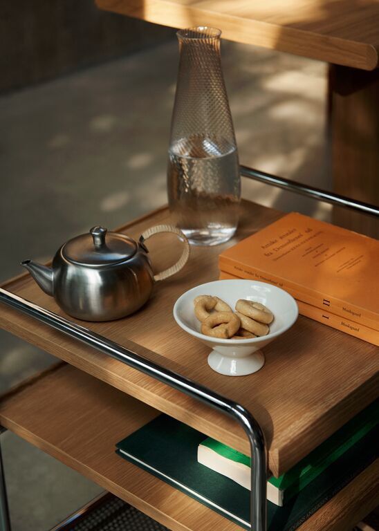 Alima Trolley NDS2 W42 D42 H54 cm Chrome Lacquered oak tray