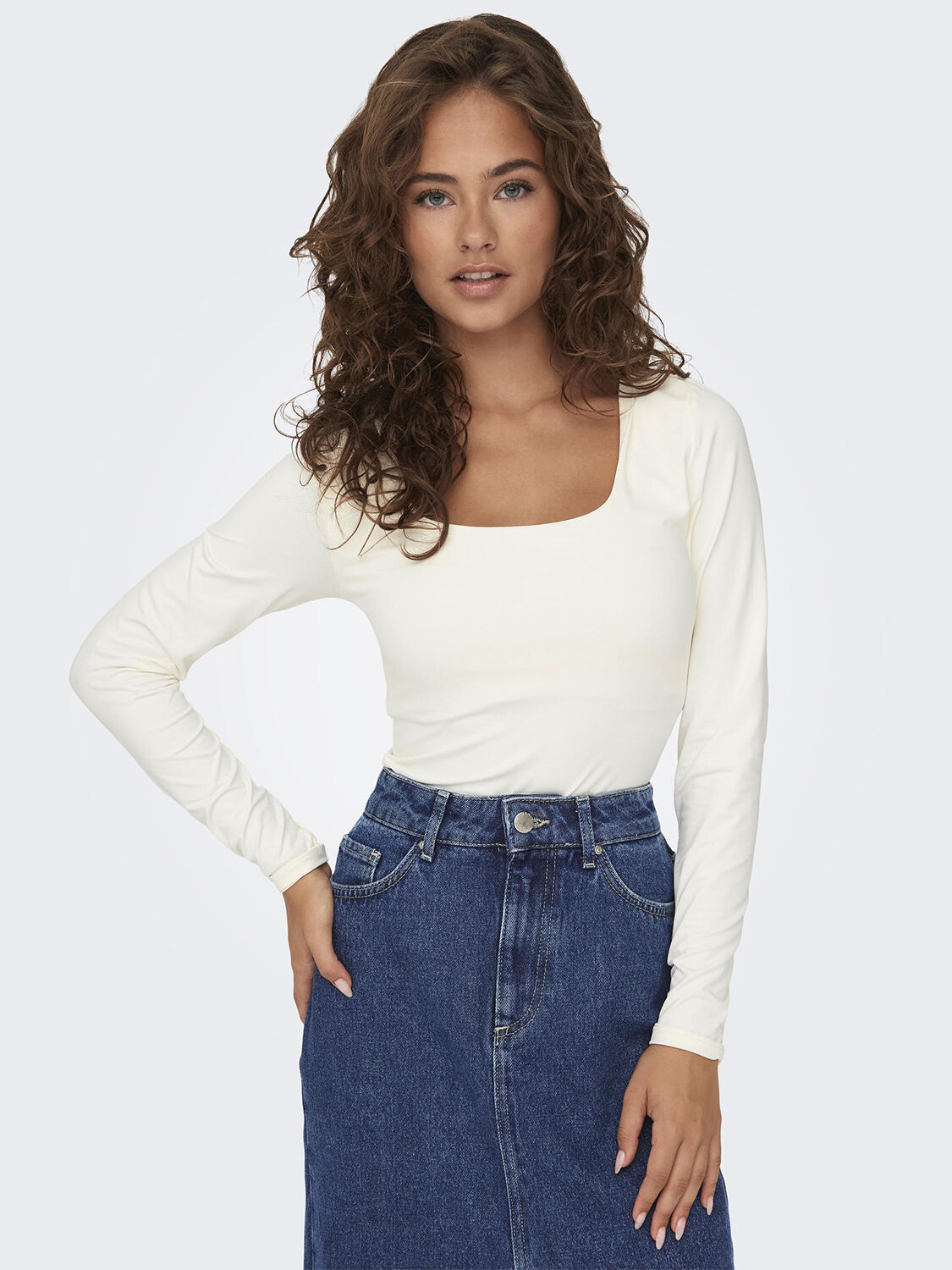 ONLEA L/S 2-WAY DEEP NECK TOP JRS