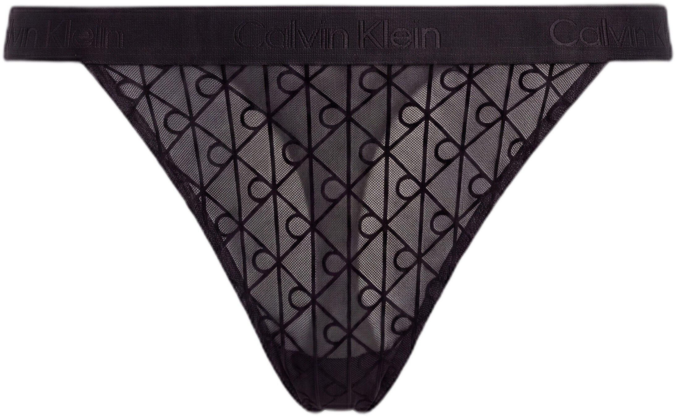 High Leg Thong - Emblem Flocked Mesh