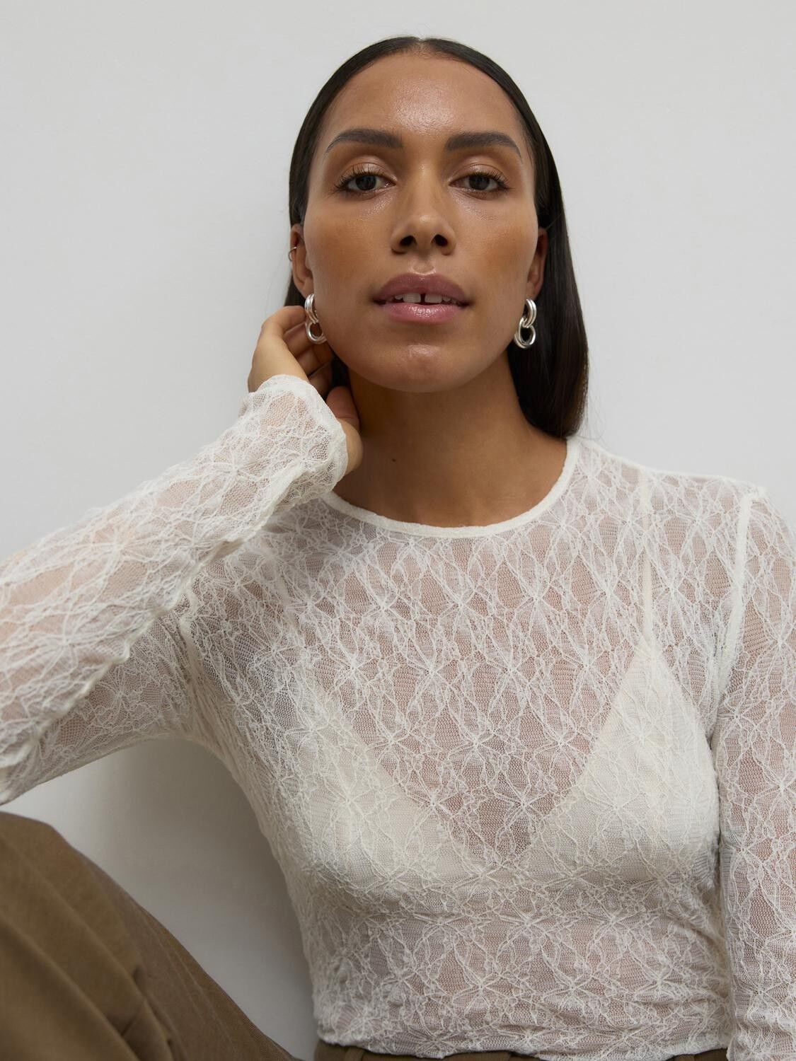 AWTESSY LS O-NECK LACE TOP NOOS