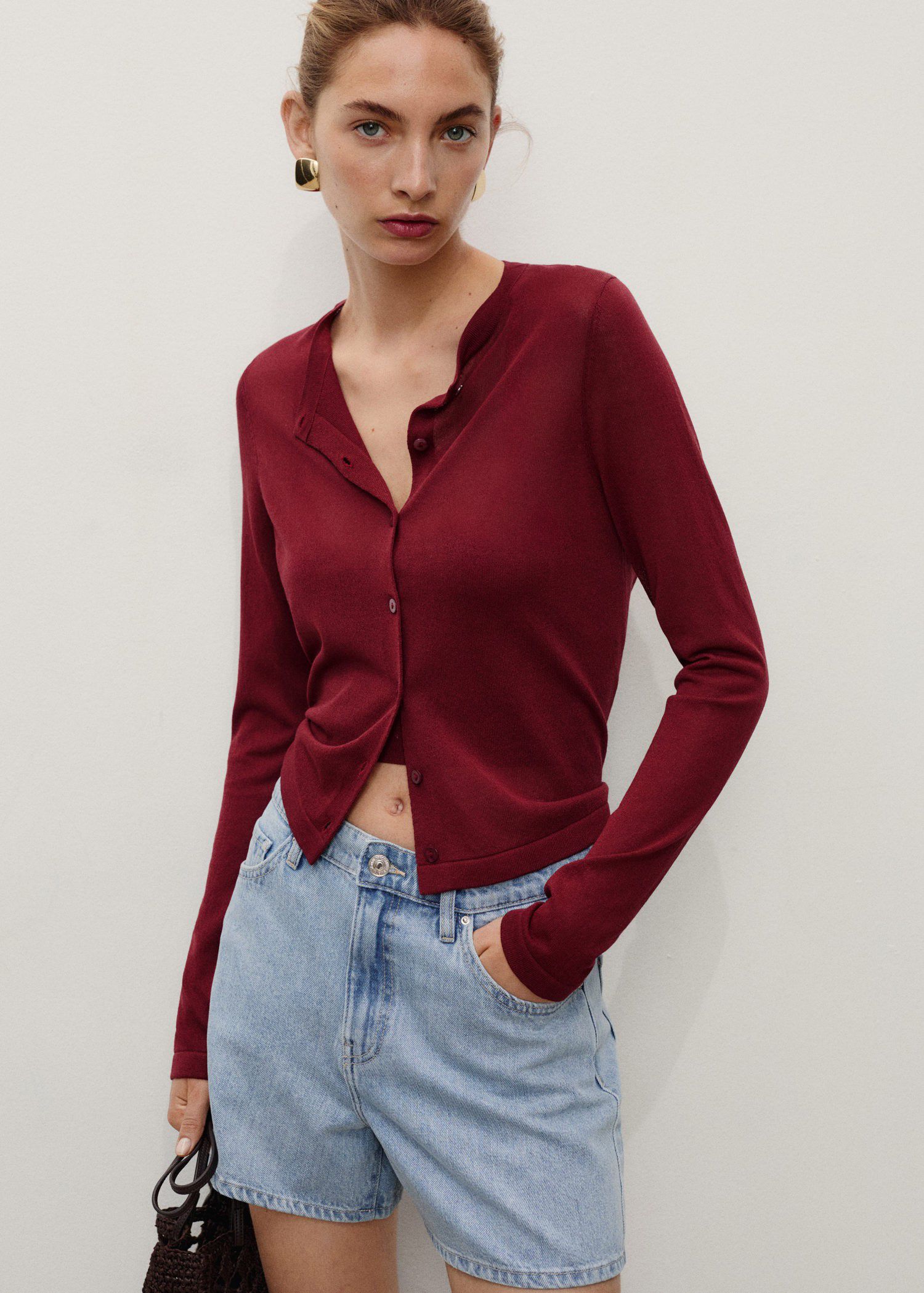 High-waisted straight denim shorts