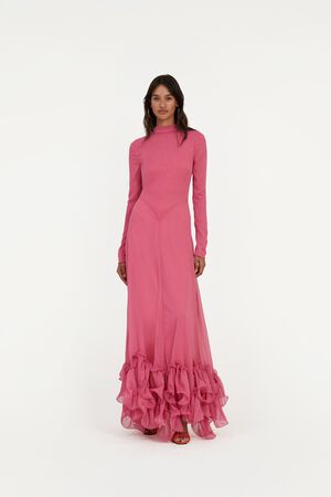 CHIFFON MAXI RUFFLE DRESS
