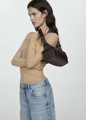 High collar ribbed knit sweater