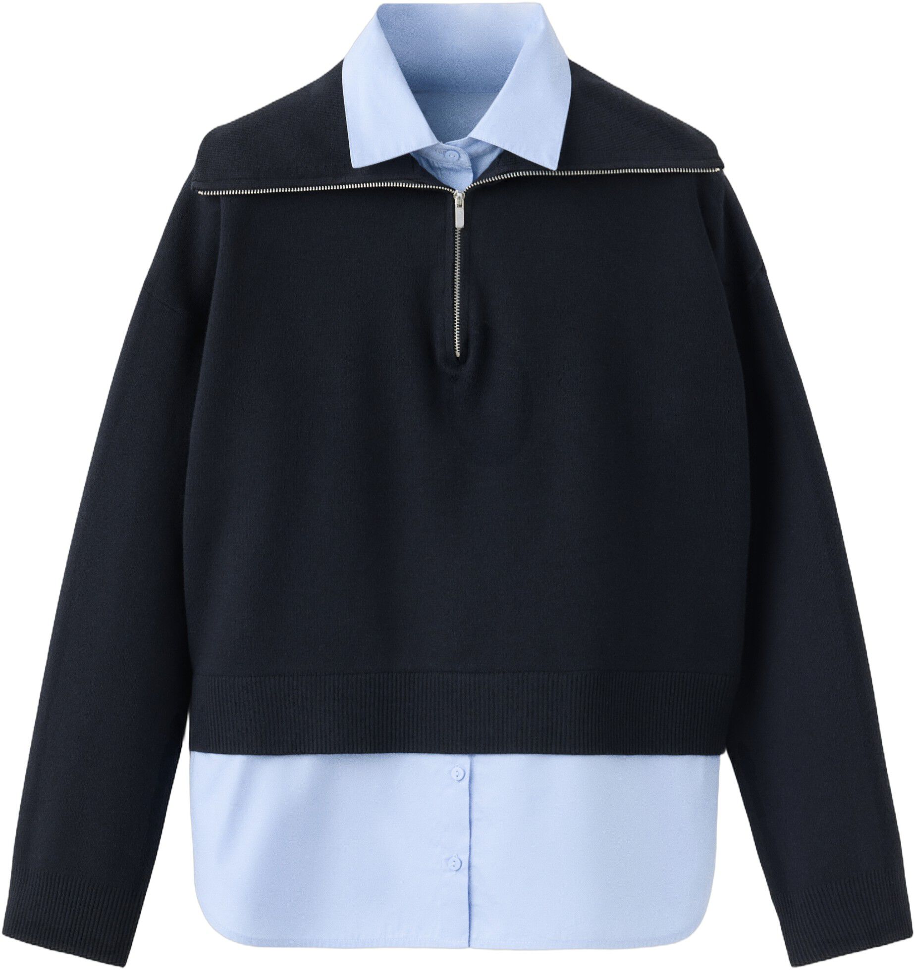 Layered knit jumper with shirt
