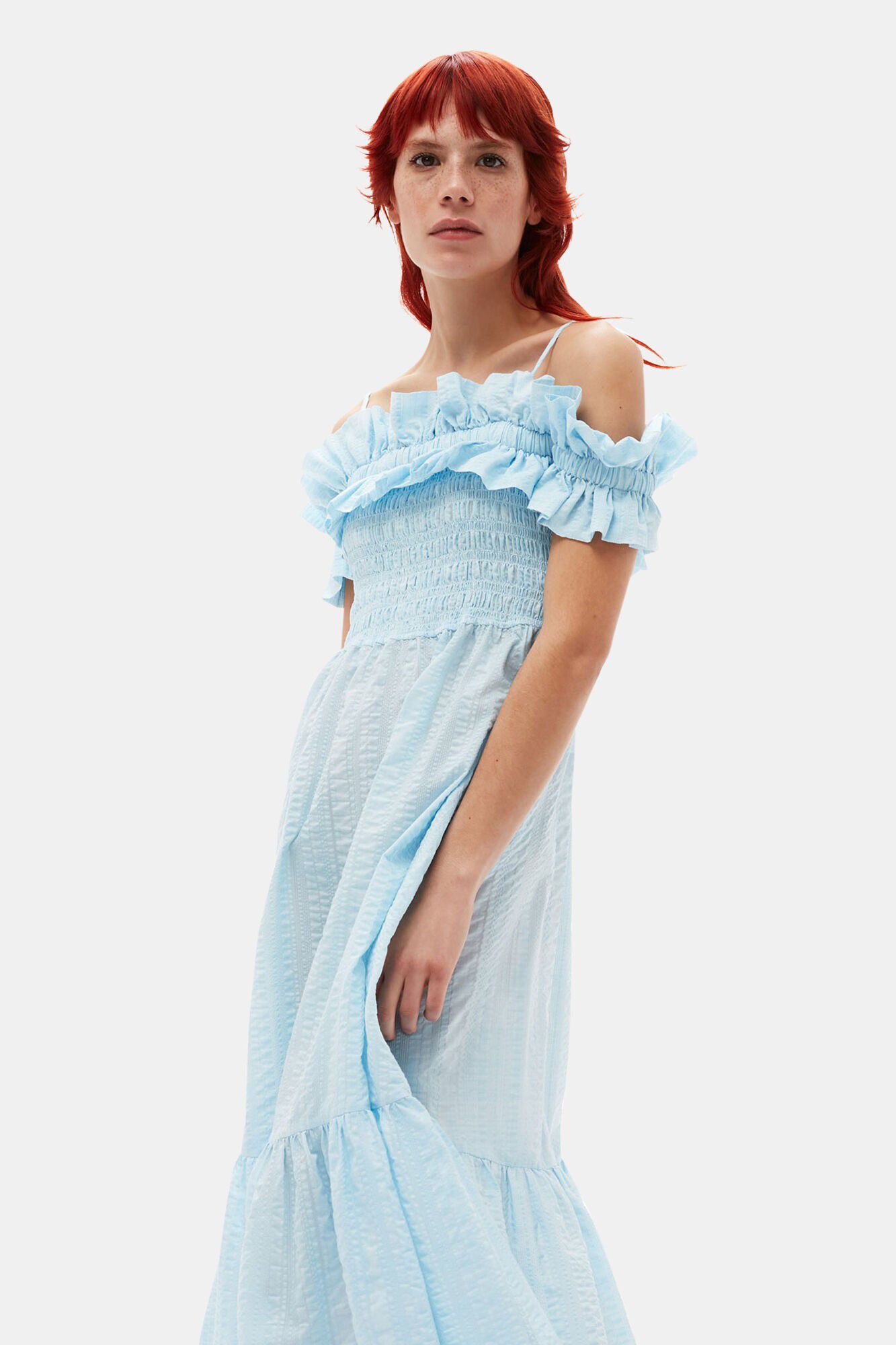 Seersucker Check Smock Maxi Dress