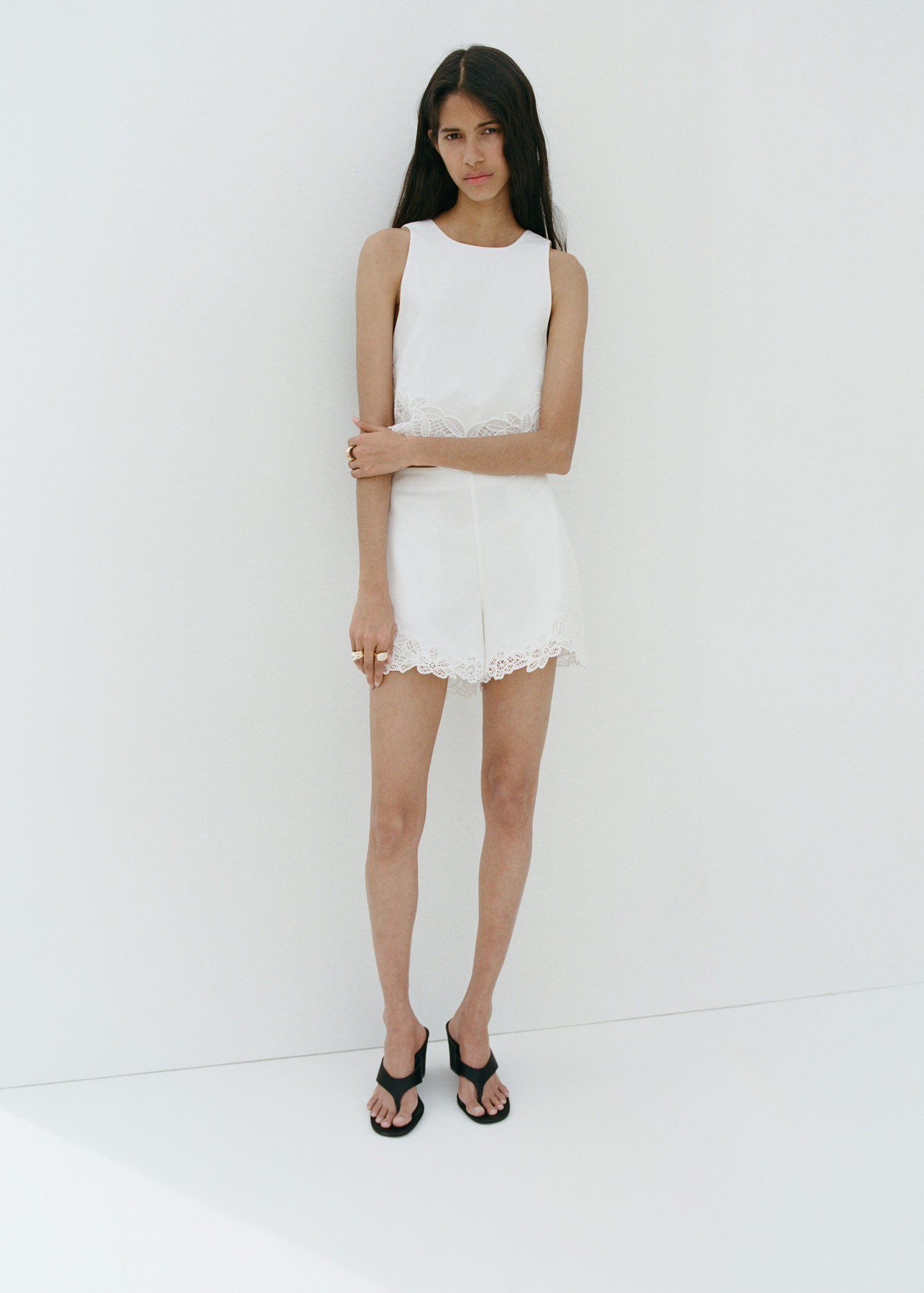 Embroidered openwork shorts