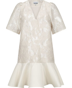 Satin Cloque Mini V-neck Dress