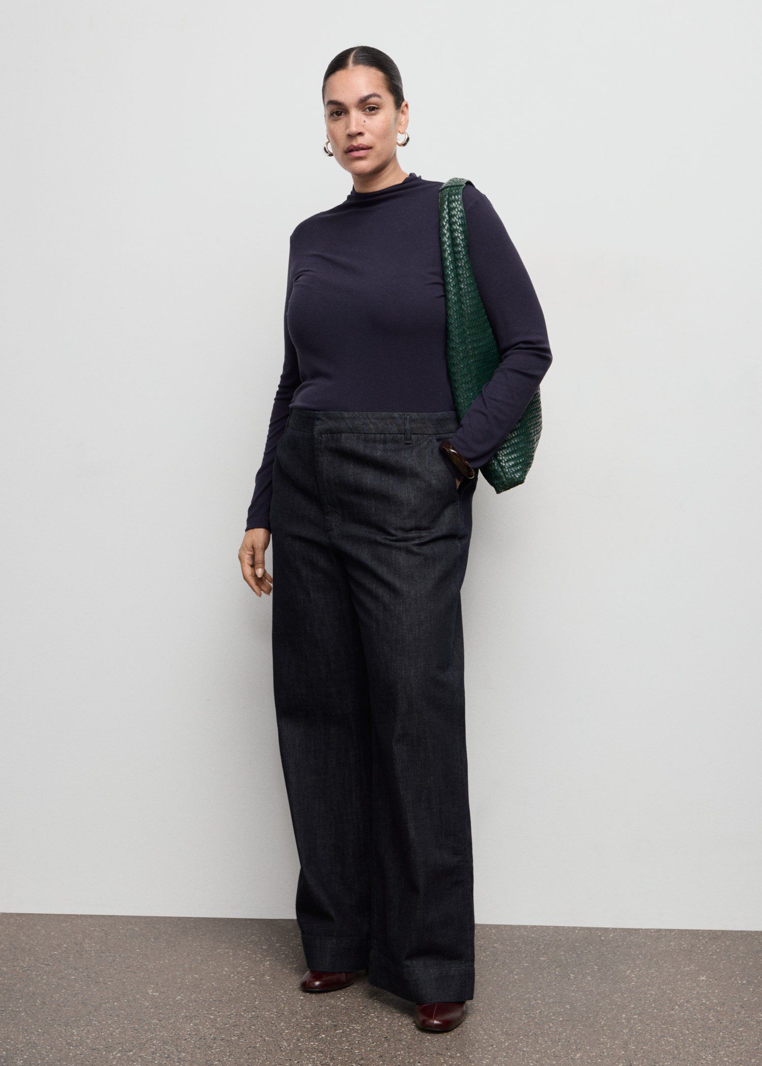 Wide-leg denim trousers