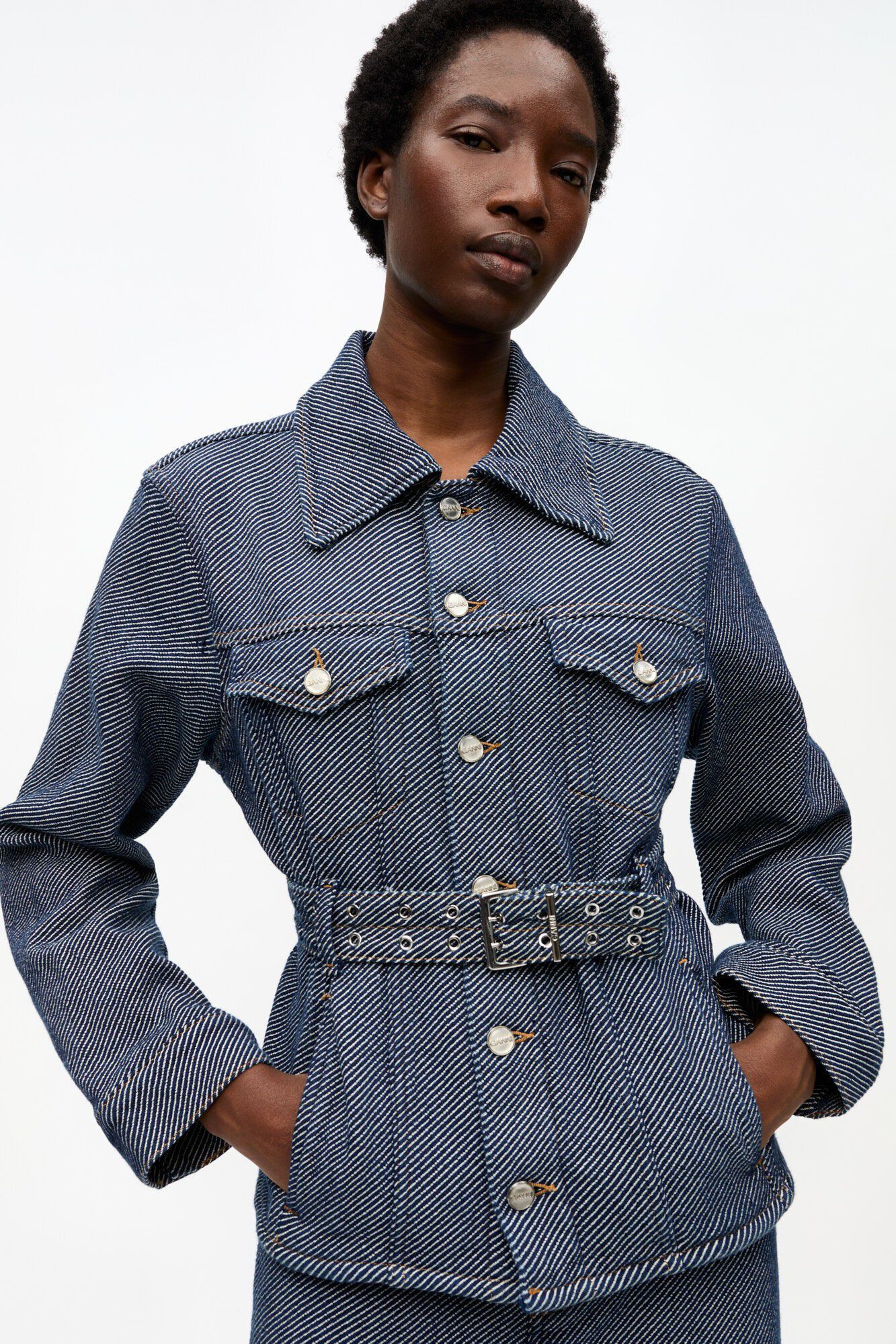 Light Denim Belt Midi Dress