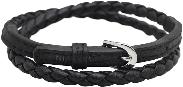 Men's Black Wrap Around Leather Bracelet with Buckle Closure
