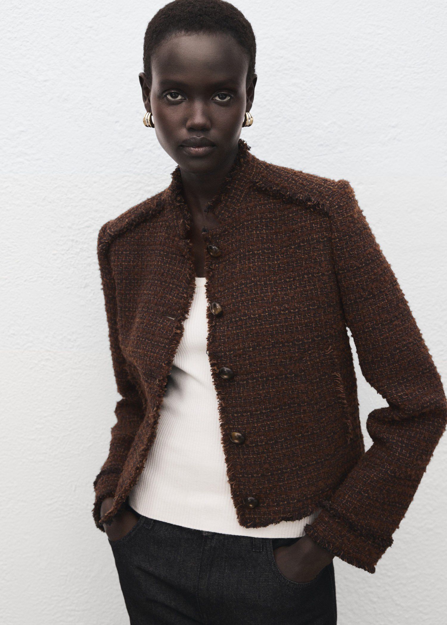Tweed jacket with frayed ends