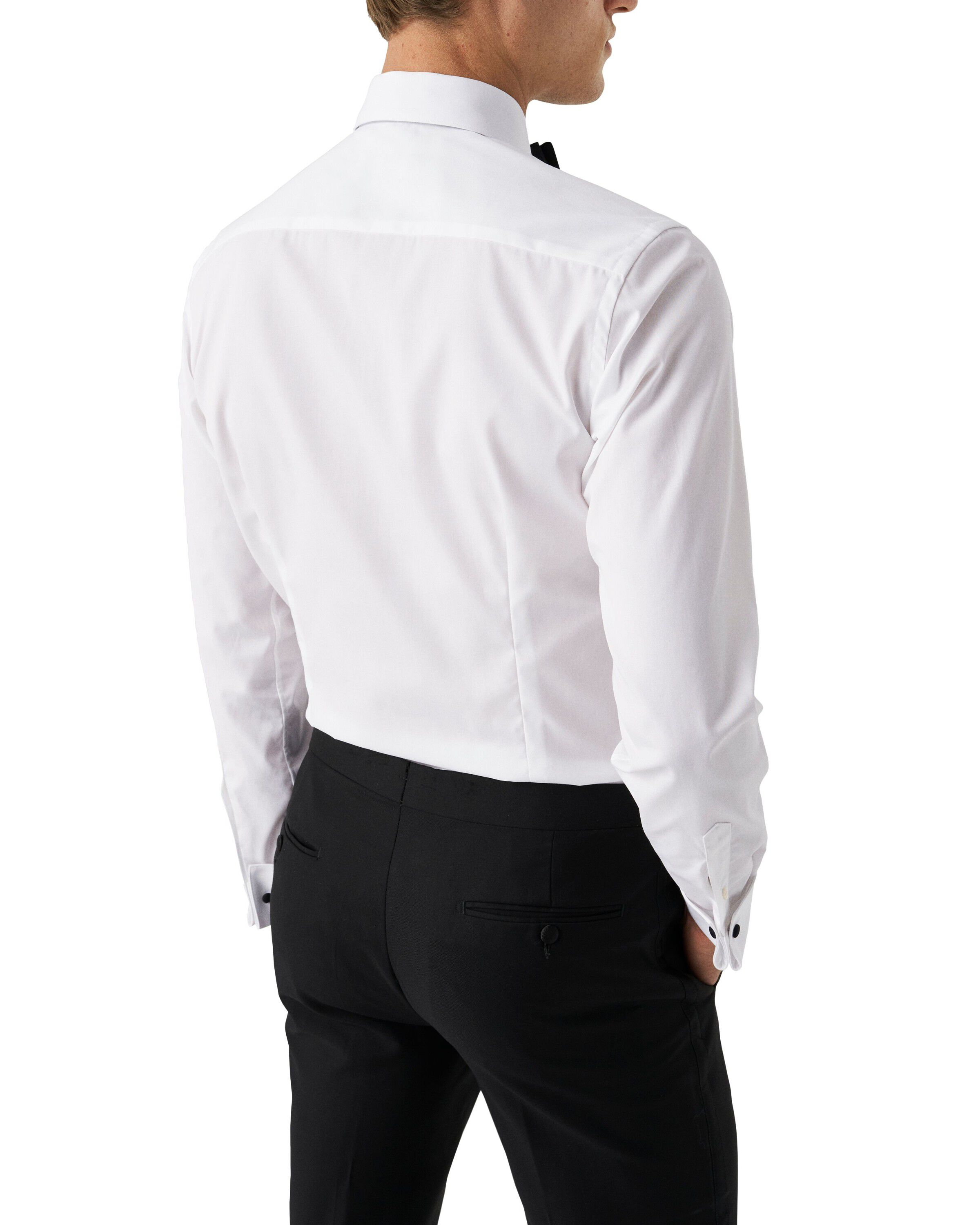 Contemporary Fit White Pliss&eacute; Black Tie Shirt