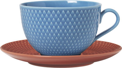 Rhombe Color Tekop m. underkop 39 cl blå/terracotta porcelæn