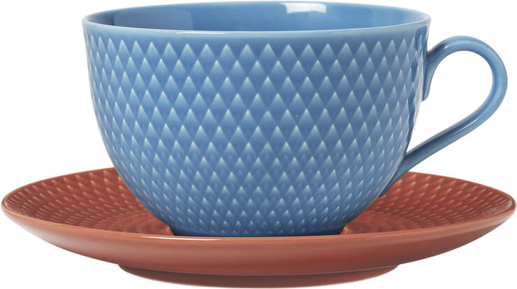Rhombe Color Tekop m. underkop 39 cl blå/terracotta porcelæn