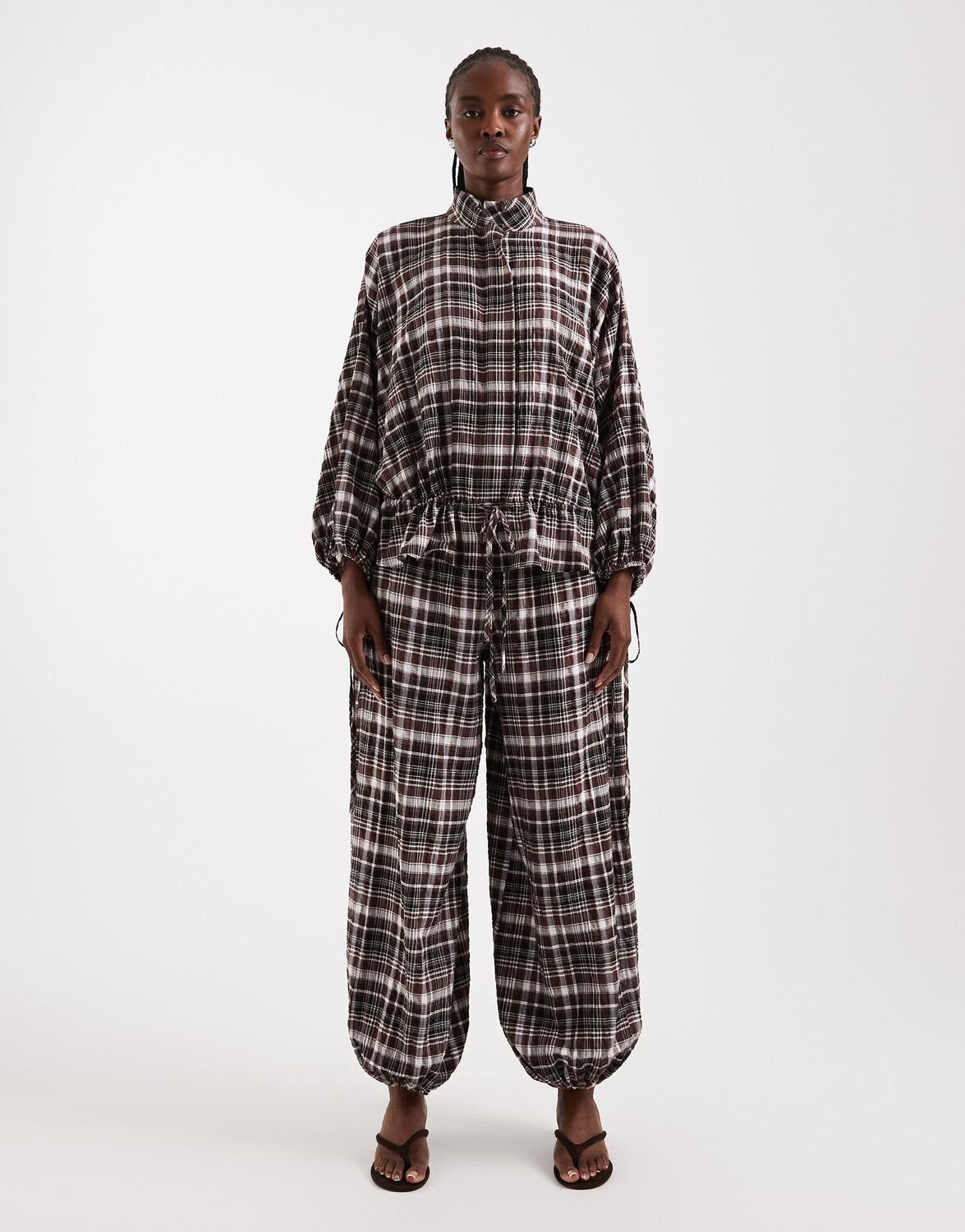 TSAIO FLANNEL CHECK BALLOON LEG TRO
