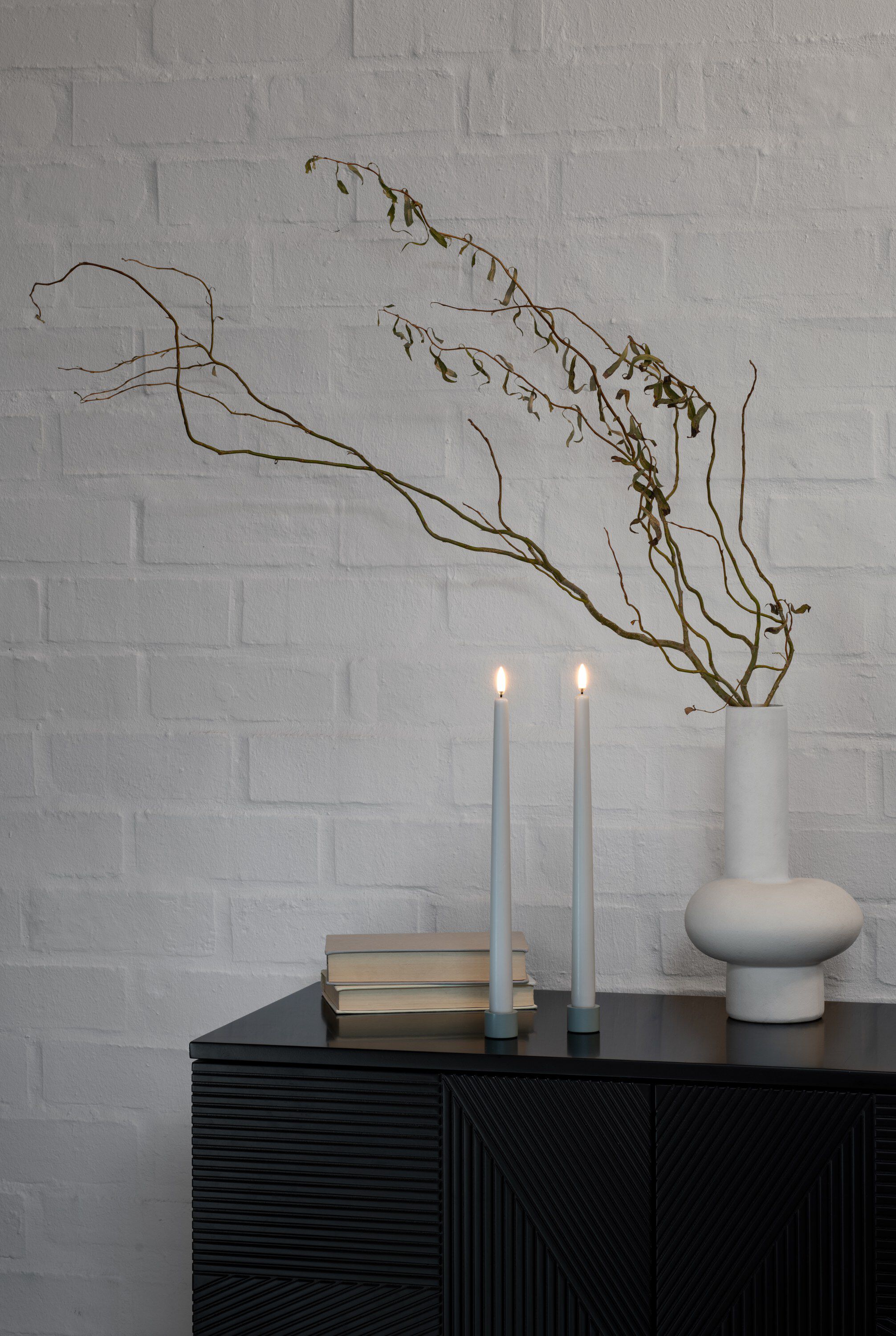 LED slim taper candle, Oyster Grey, Smooth, 2-pack, 2,3x32 c